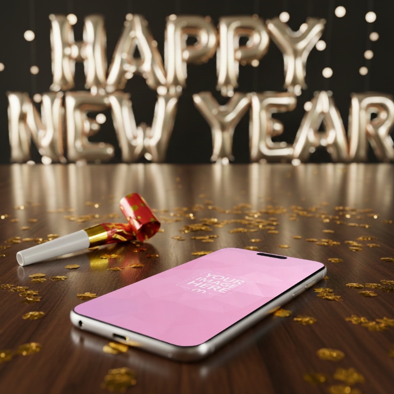 Phone Mockup with Happy New Year Balloons preview image