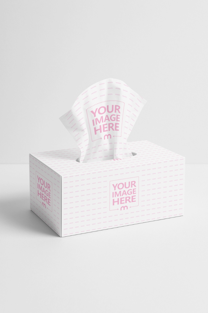 Tissue Box Mockup with Tissue Pulled Out on Studio Background preview image