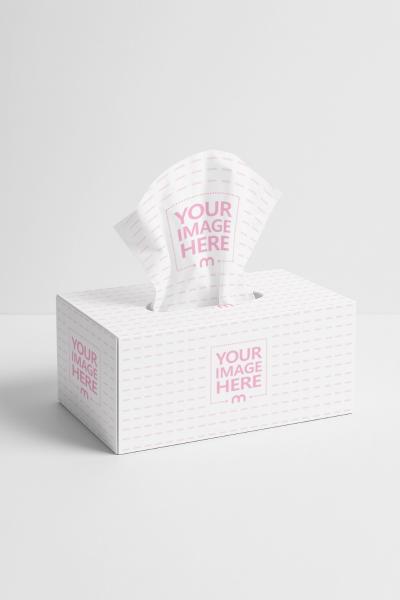 Tissue Box Mockup with Tissue Pulled Out on Studio Background