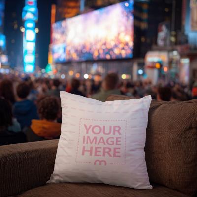 New Year Scene Pillow Mockup with Party Background