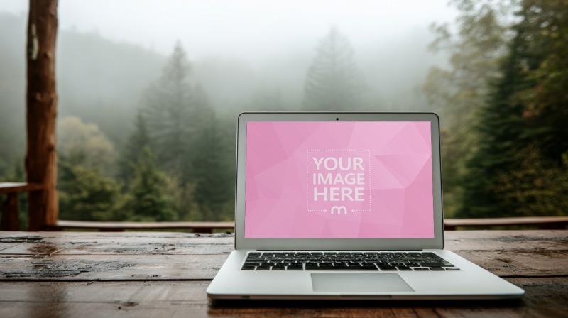 Laptop Mockup in Wooden Shed with Calm Outdoor View preview image