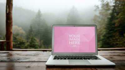 Laptop Mockup in Wooden Shed with Calm Outdoor View
