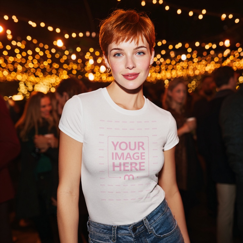 New Year T-Shirt Mockup with Woman in Red Hair preview image