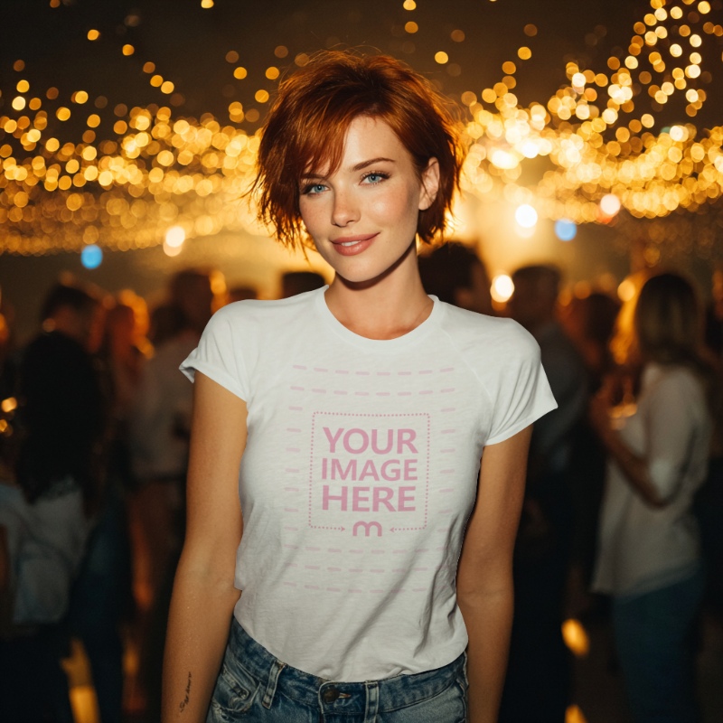 T-Shirt Mockup for New Year with Woman in Short Hair preview image