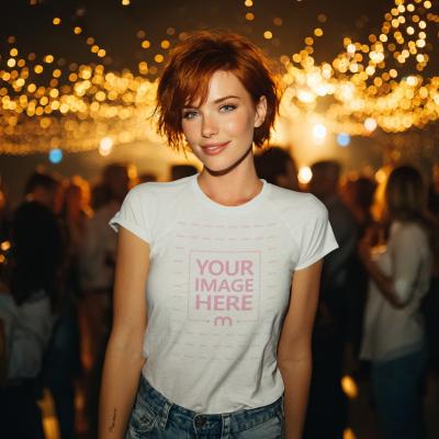 T-Shirt Mockup for New Year with Woman in Short Hair