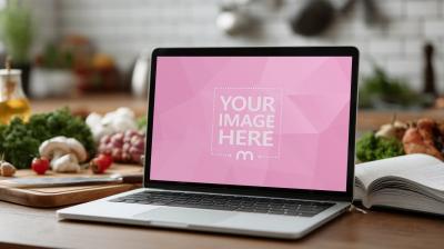 Laptop Mockup on Kitchen Counter for Cooking Themed Ads