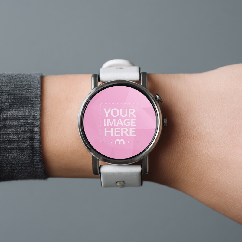 Round Smartwatch Mockup Close-Up on Wrist preview image