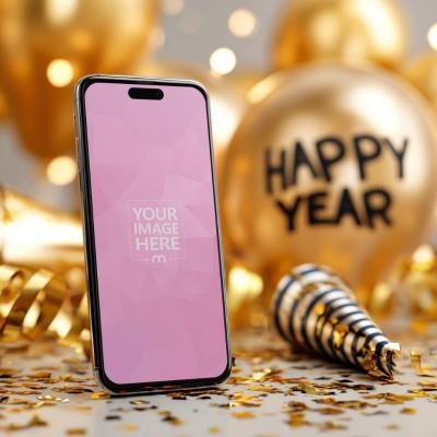 Smartphone Mockup with Party Theme and New Year Balloons