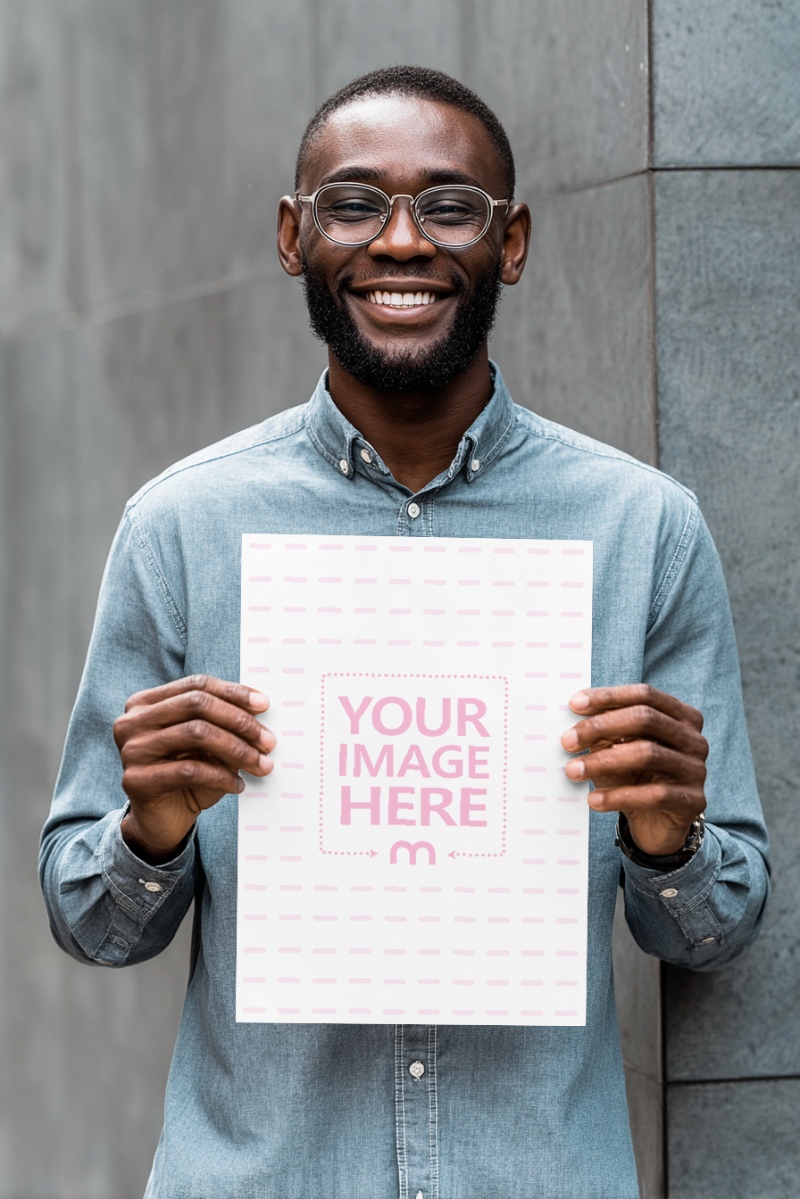 Paper Sign Mockup Held By Smiling Man preview image