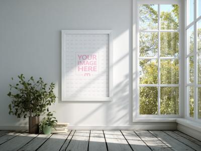 Canvas Mockup Hanging on Wall in Modern Minimalist Interior
