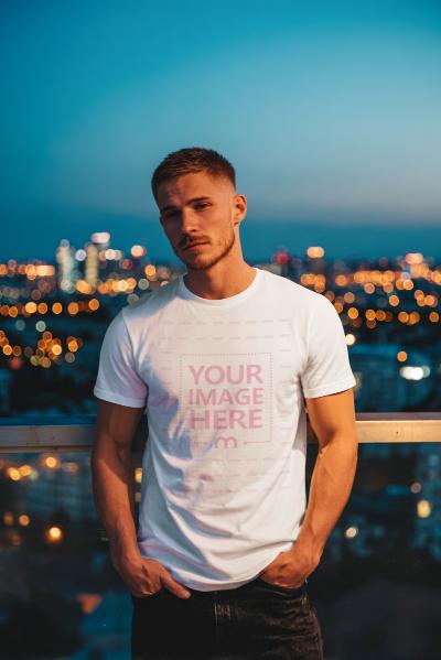 T-Shirt Mockup on Man with Urban City Background