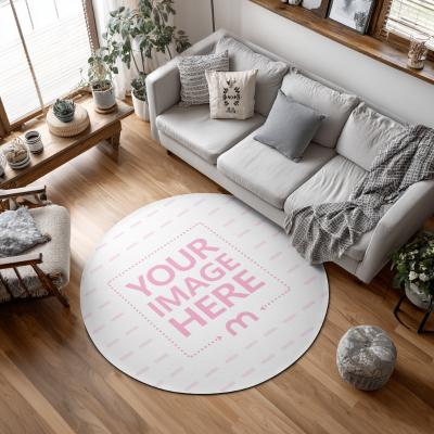 Round Mat Mockup for Living Room Top View