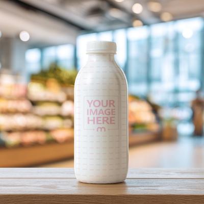 Bottle Mockup on Table with Colorful Market Background