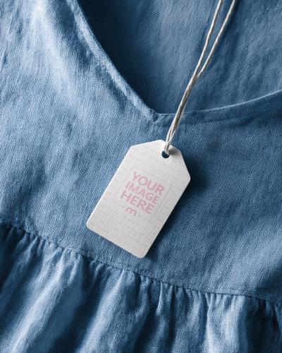 Clothing Tag Mockup Close-Up on Blue Jeans Fabric
