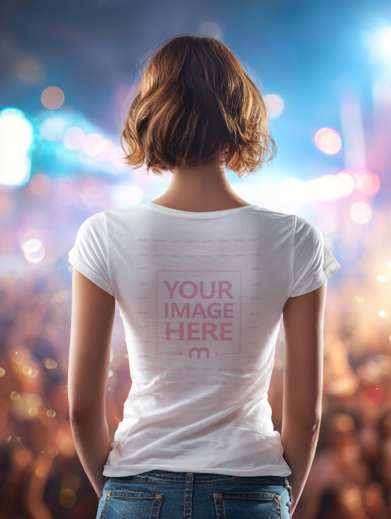 Back of T-Shirt Mockup with Woman in Party Scene preview image
