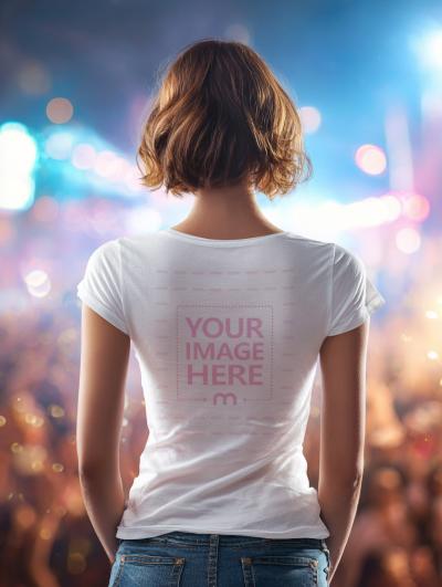 Back of T-Shirt Mockup with Woman in Party Scene