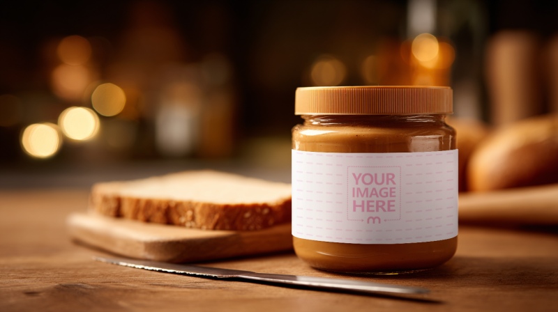 Peanut Butter Jar Label Mockup on Table preview image