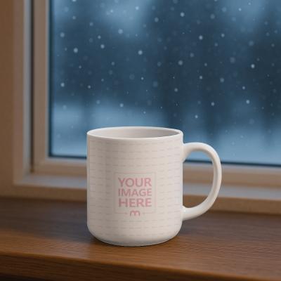 Mug Mockup by Window with Snowy Outdoor View