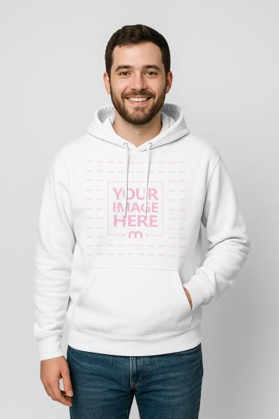 Hoodie Mockup with Smiling Bearded Man on White Background