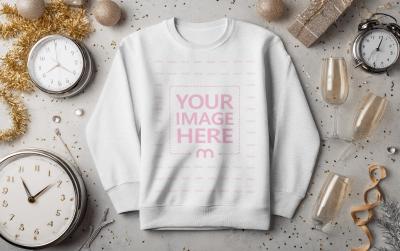 Sweatshirt Mockup on White Floor with Golden Party Decor