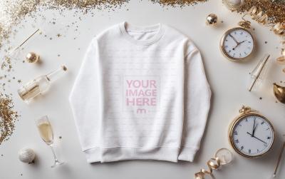 Sweatshirt Mockup with Wine and Party Decor on White Floor