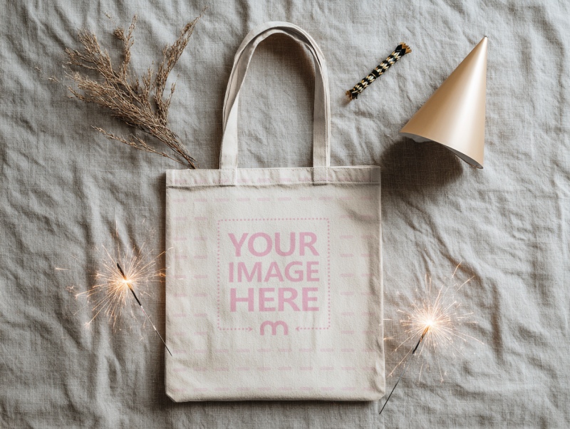 Tote Bag Mockup Top View with Firework Sparkle preview image