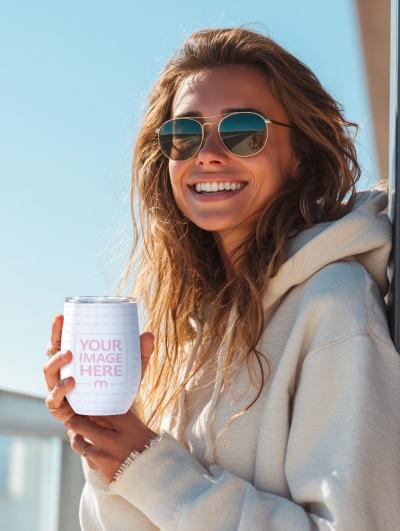 Tumbler Mockup held by Woman Outdoor