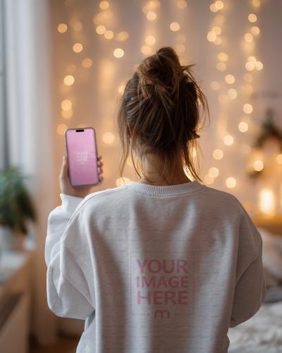 Back View of Sweatshirt and Phone Mockup with Girl