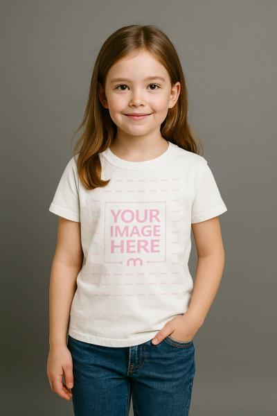 T-Shirt Mockup with Smiling Girl on Neutral Background