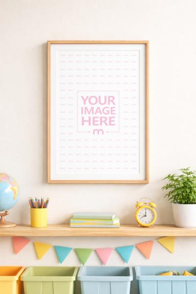 Poster Canvas Mockup in Bright Elementary School Room