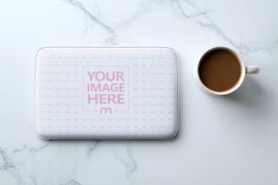 Laptop Bag Mockup Top View on Marble Floor