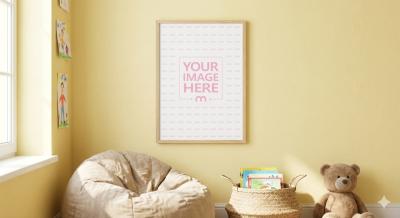 Poster Frame Mockup in Kids Room with Books
