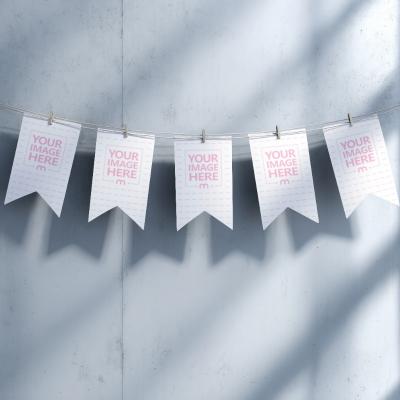 Paper Garland Mockup on Blue Wall with Clean Festive Setting