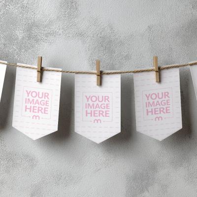 Paper Garland Mockup on Gray Background with Minimal Setup