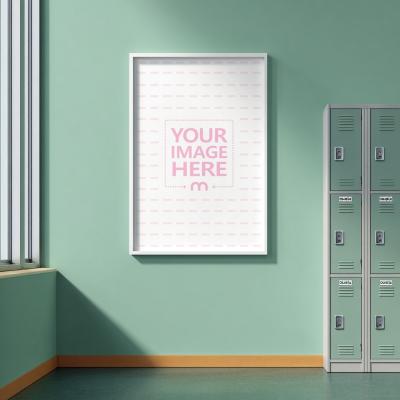 Poster Frame Mockup in School Hallway with Lockers