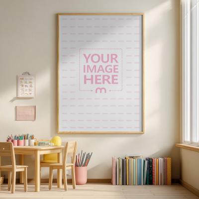 Large Poster Frame Mockup in Kids Study Room