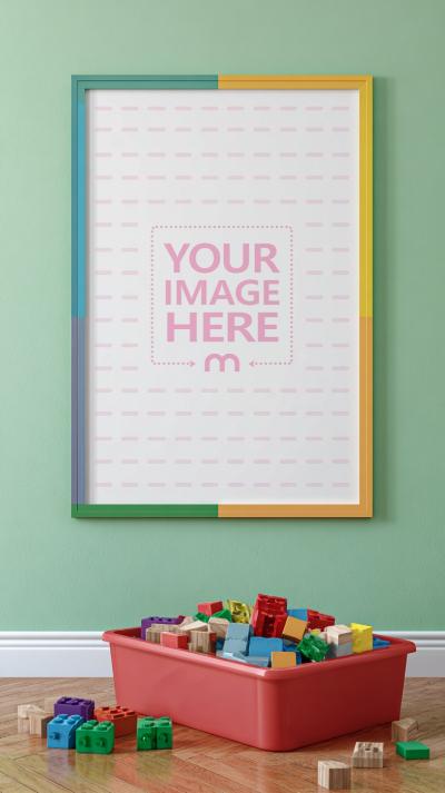 Colorful Poster Frame Mockup in Kids School Room