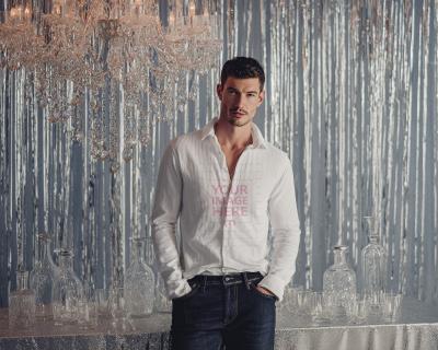 Long Sleeve Shirt Mockup with Man in Soft Light and Minimal Scene