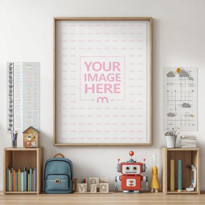 Poster Frame Mockup in Elementary School Kids Room
