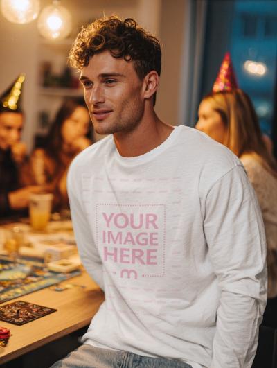 Long Sleeve Shirt Mockup with Man in Birthday Scene