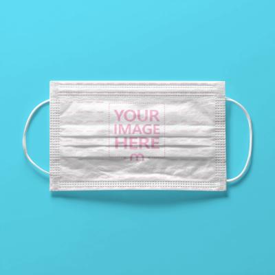 Face Mask Mockup on Blue Background with Clean Studio Light
