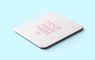 Square Coaster Mockup on Editable Background with Clean Shadows