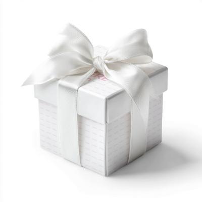 Square Gift Box Mockup with Soft Satin Ribbon on White Background