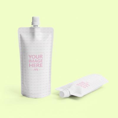 Upright and Horizontal Spout Pouch Mockup on Yellow Background
