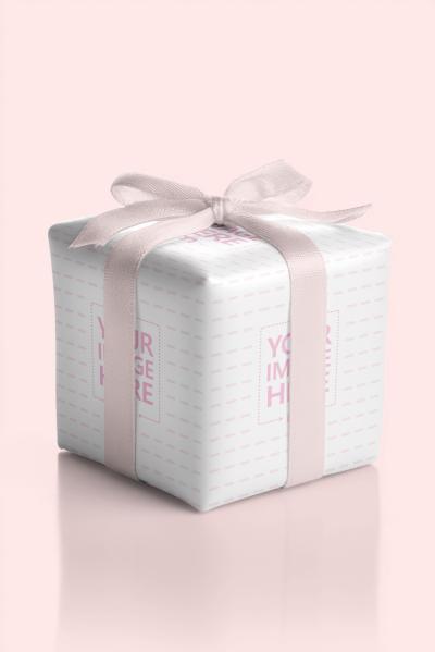 Gift Box Mockup Front View with Satin Ribbon on Soft Pink