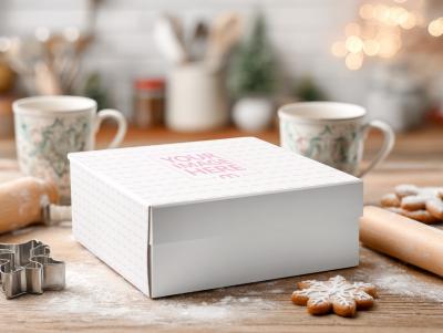 Gift Box Mockup Among Baking Tools and Festive Kitchen Props
