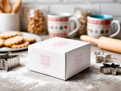 Rectangular Gift Box on Baking Table in Cookie Prep Scene