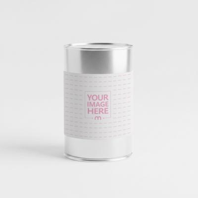 Label Mockup on Tin Can Placed in Minimal Studio Background