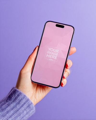 Smartphone Mockup in Hand with Minimal Background