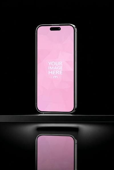 Smartphone Mockup on Dark Podium with Dark Background